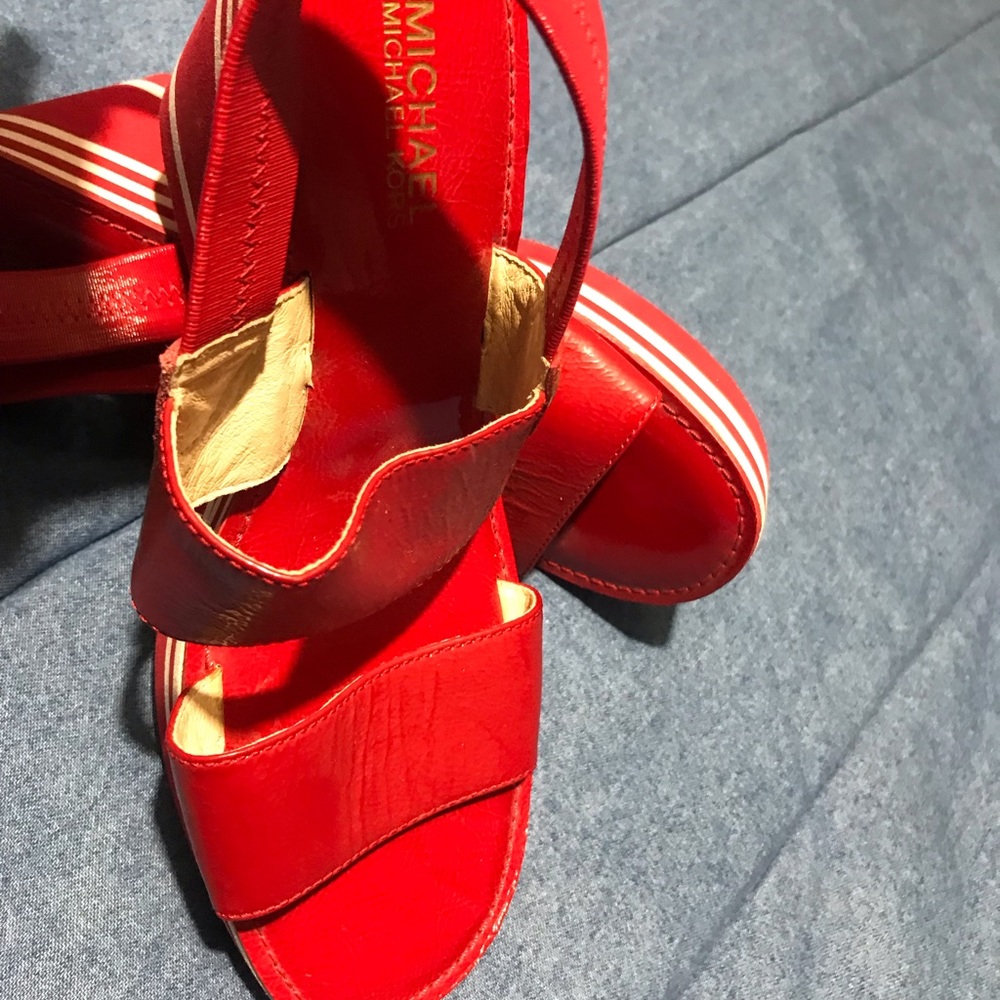 New red wedge sandal side: 9. 1/2, 4” high - Picture 10 of 13